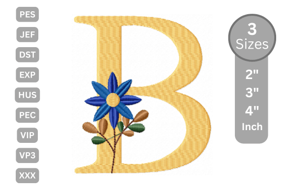 Botanical Flower Letter B for Embroidery