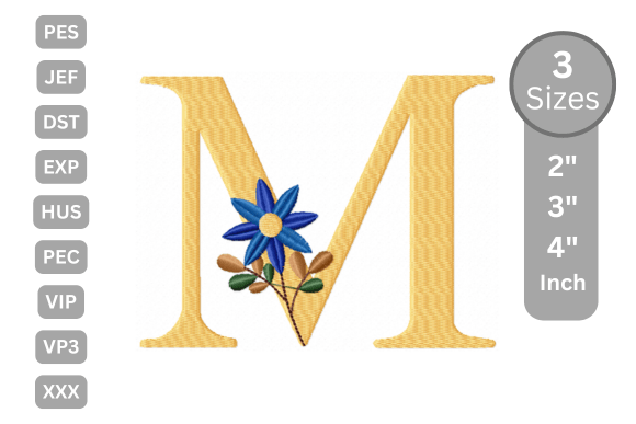 Botanical Flower Letter - M: A Festive Embroidery Choice