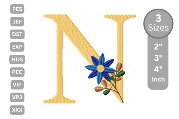 Botanical Flower Letter - N: A Stylish Embroidery Design