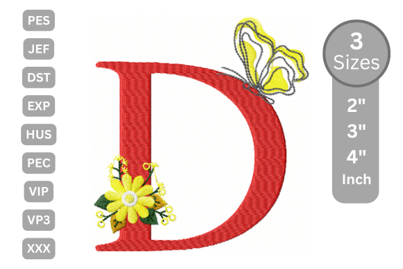 Butterfly Bloom Alphabet - D: A Festive Embroidery Choice