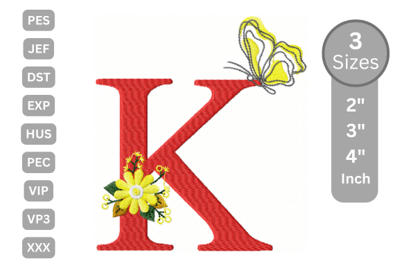 Butterfly Bloom Alphabet - K: A Stylish Serif for Embroidery