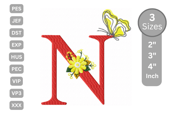 Butterfly Bloom Alphabet - N: A Charming Embroidery Choice