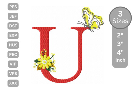 Butterfly Bloom Alphabet - U: A Charming Embroidery Design