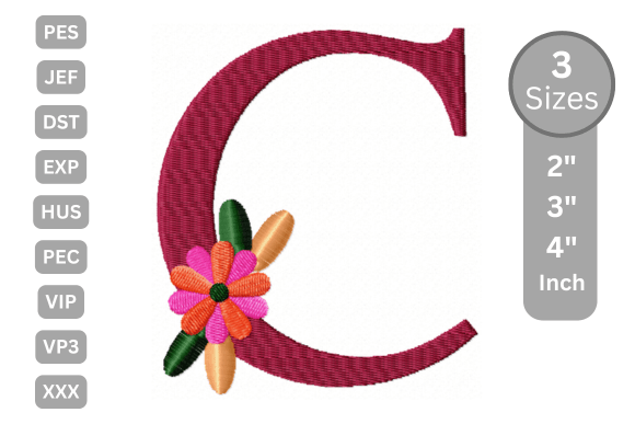 Floral Alphabet Letter - C: A Premium Embroidery Design