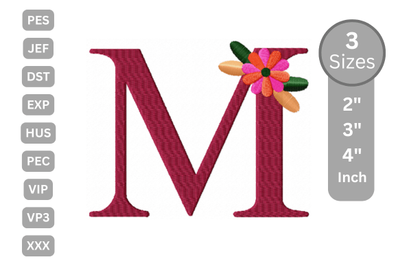 Floral Alphabet Letter - M: A Festive Embroidery Choice