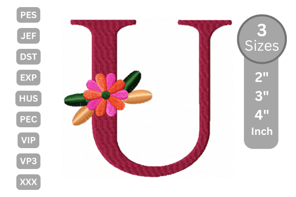 Floral Alphabet Letter - U: A Charming Embroidery Design