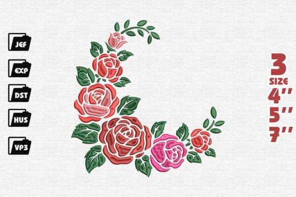 Romantic Rose Corner Design: A Holiday Embroidery Gem