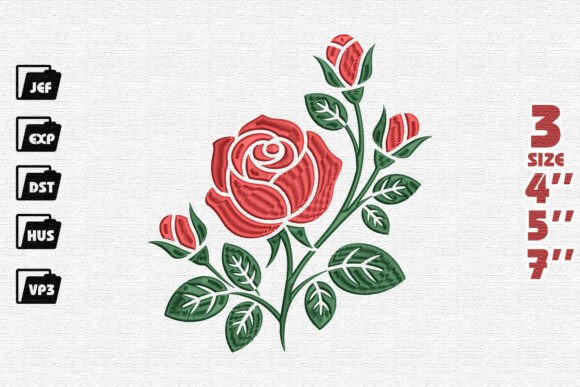 Stylized Red Rose with Buds: A Bold and Elegant Design